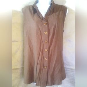 Vintage "CATO WOMAN" Brown Sleeveless Collared Button Up Blouse
